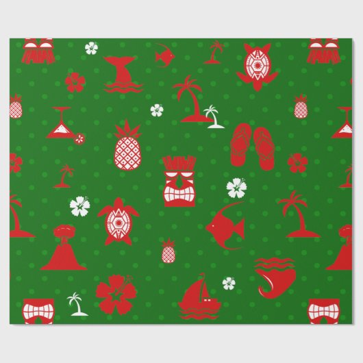 Groene tropische Kerstmis Tiki Retro Cadeaupapier (Vlak)