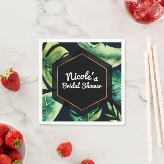 Groene Tropische Leaves Black Elegant Wedding Part Servetten (Insitu)