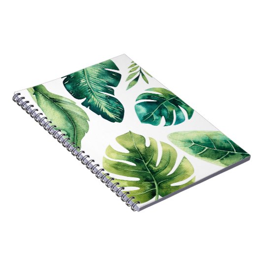 Groene Tropische Leaves White Elegant Chic Summer Notitieboek (Rechterzijde)