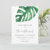 Groene Tropische Monstera Bladeren Zomer Bruiloft Save The Date (Staand voorkant)