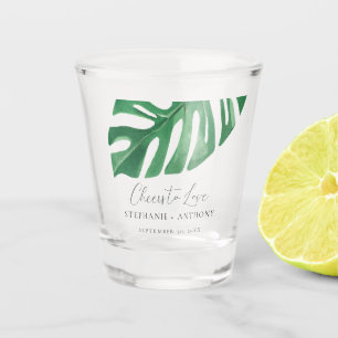 Groene Tropische Monstera Bladeren Zomer Bruiloft Shot Glas