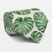 Groene tropische monstera laat een patroon achter stropdas (Opgerold)