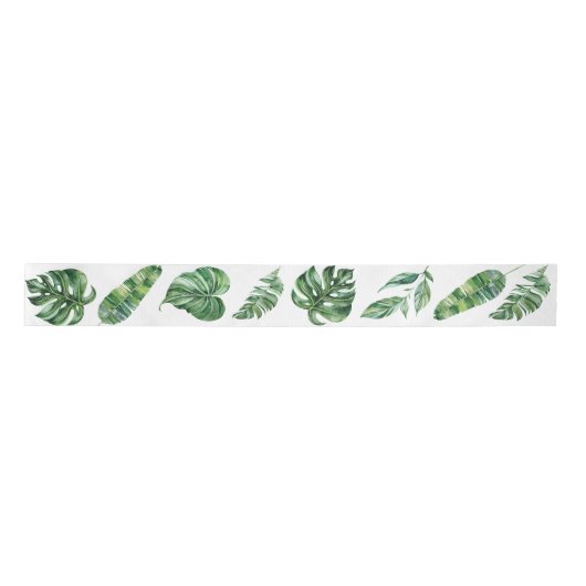 Groene Tropische Monstera Leaf Ribbon Satijnen Lint (Voorkant)