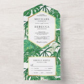 Groene Tropische monstera Palm Leaves Wedding All In One Uitnodiging (Binnen)