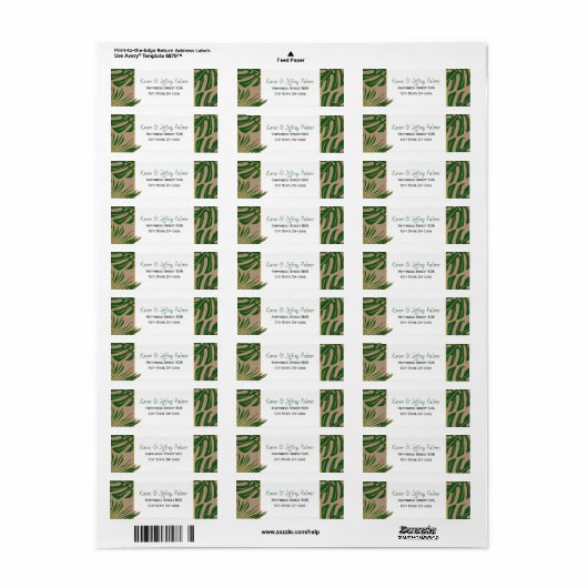 Groene tropische monstera palm verlaat rustige bru etiket (Full Sheet)