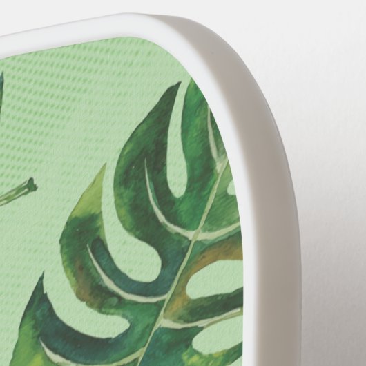 Groene Tropische Monstera Plant Monogrammed Naam Pickleball Paddle (Links Detail)