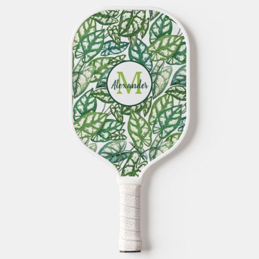 Groene Tropische Naam van het Patroonmonogram van Pickleball Paddle (Voorkant)