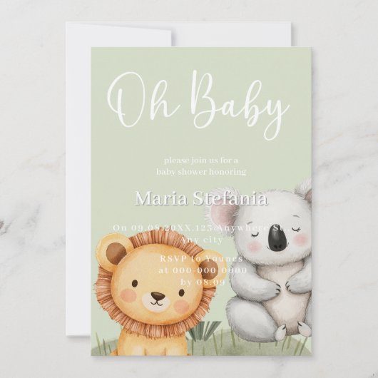 Groene Tropische Oerwoud Safari Baby shower Dieren Kaart (Voorkant)