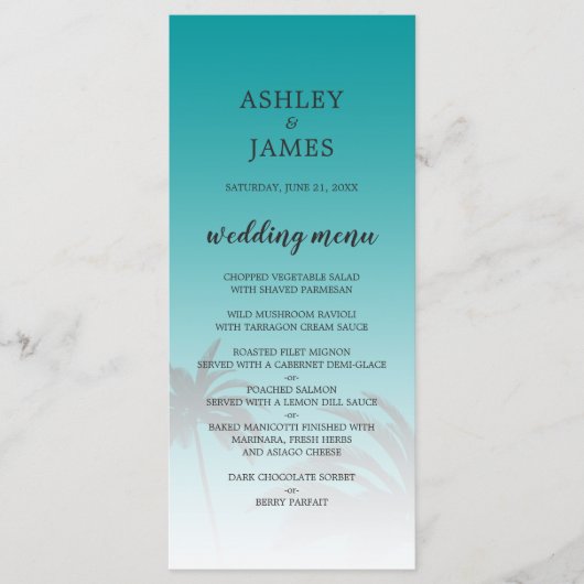 Groene tropische palboom strandtrouw menu (Voorkant)