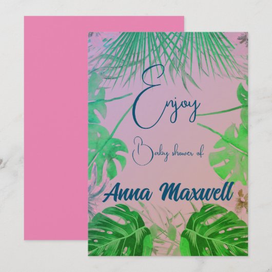 Groene tropische palm Baby shower Moderne achtergr Feestdagenkaart (Voorkant / Achterkant)