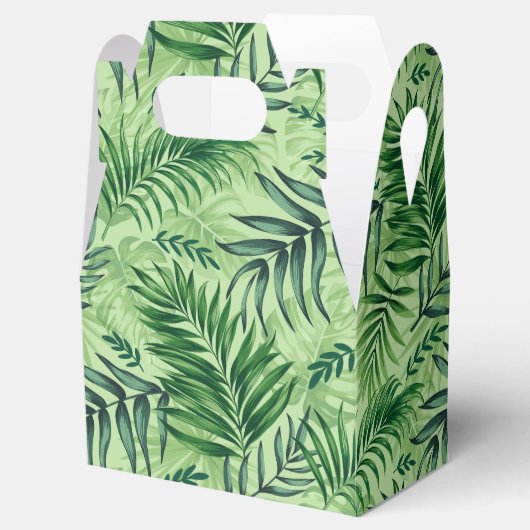 Groene tropische palm en stera-bladeren bedankdoosjes (Geopend)