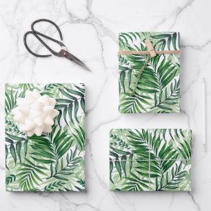 Groene tropische palm en stera-bladeren inpakpapier vel