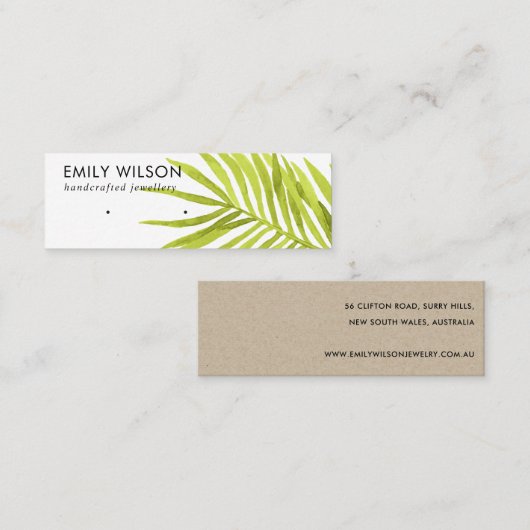 GROENE TROPISCHE PALM FAUNA EARRING STUD DISPLAY MINI VISITEKAARTJE (Voorkant / Achterkant)