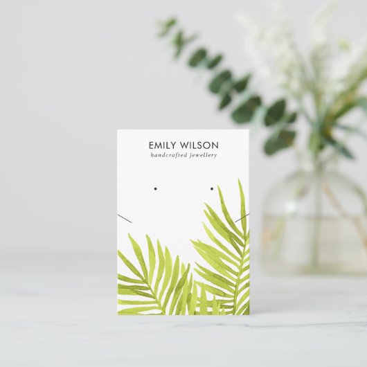 GROENE TROPISCHE PALM FAUNA KETTING EARING DISPLAY VISITEKAARTJE (Staand voorkant)