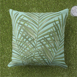 Groene Tropische Palm Leaves Aqua Blue Buitenkussen