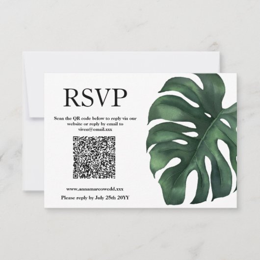 Groene Tropische Palm verlaat QR Code Response Kaa RSVP Kaartje (Voorkant)