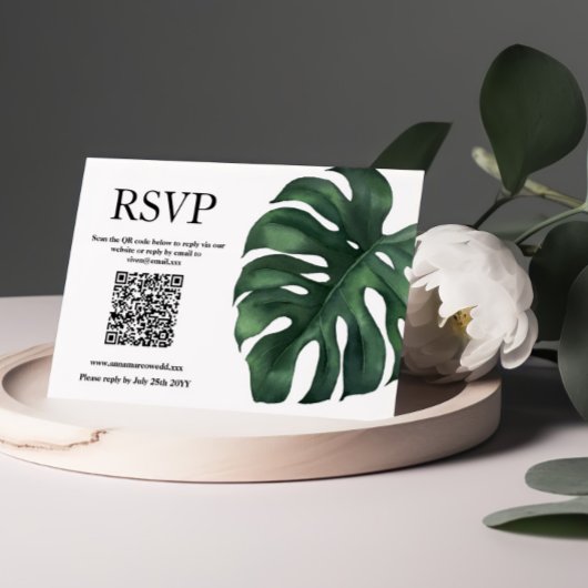 Groene Tropische Palm verlaat QR Code Response Kaa RSVP Kaartje