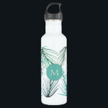 Groene Tropische Palm Waterverf verlaat Monogram Waterfles<br><div class="desc">Geef deze waterfles met een initiaal een persoonlijk tintje met mijn groene waterverf tropische palmbladeren.</div>