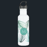 Groene Tropische Palm Waterverf verlaat Monogram Waterfles<br><div class="desc">Geef deze waterfles met een initiaal een persoonlijk tintje met mijn groene waterverf tropische palmbladeren.</div>