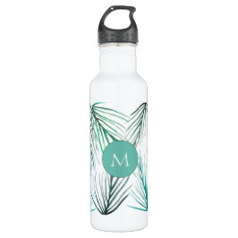 Groene Tropische Palm Waterverf verlaat Monogram Waterfles