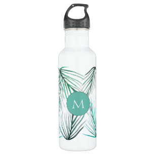 Groene Tropische Palm Waterverf verlaat Monogram Waterfles