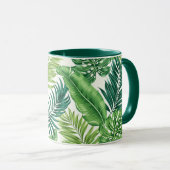 Groene tropische palmbananenmonstera lekt mok (Voorkant rechts)