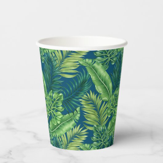 Groene tropische palmbananenmonstera lekt papieren bekers (Achterkant)