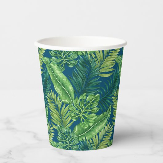 Groene tropische palmbananenmonstera lekt papieren bekers (Voorkant)