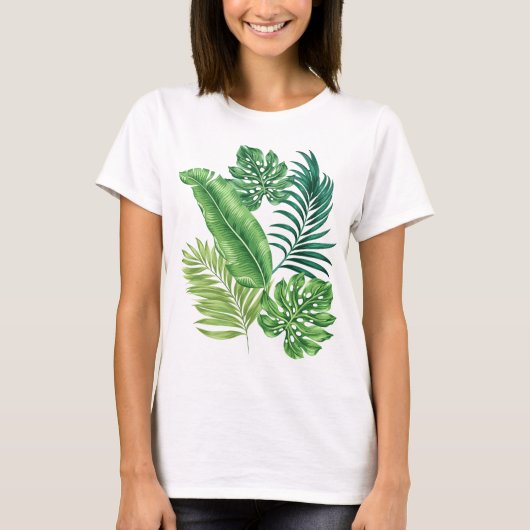 Groene tropische palmbananenmonstera lekt t-shirt (Voorkant)