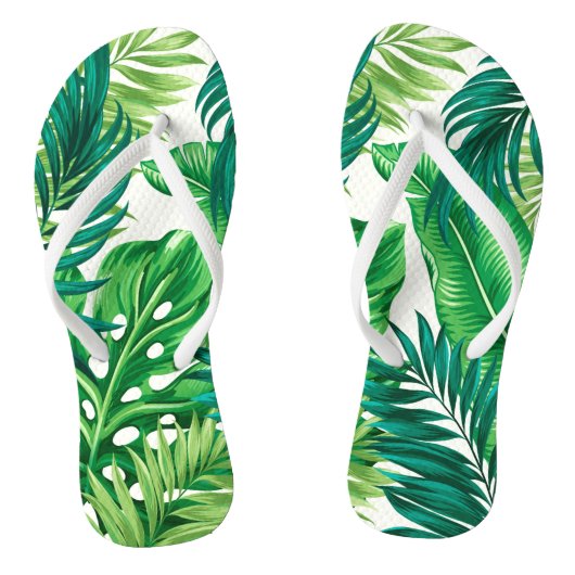 Groene tropische palmbananenmonstera lekt teenslippers (Voetbed)