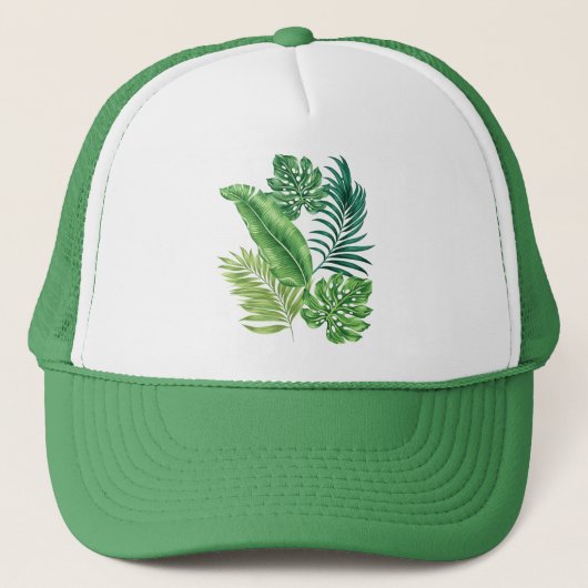 Groene tropische palmbananenmonstera lekt trucker pet (Voorkant)