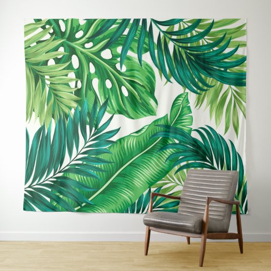 Groene tropische palmbananenmonstera lekt wandkleed (In Situ (horizontaal))