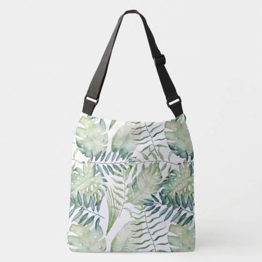 Groene tropische palmbladeren crossbody tas (Voorkant)