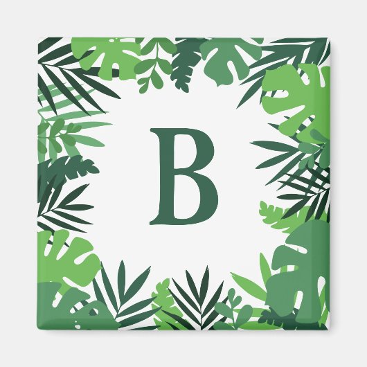 Groene tropische palmbladeren florale monogram let magneet (Voorkant)