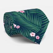 Groene Tropische Palmbladeren met Hibiscus Flowers Stropdas (Opgerold)