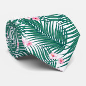 Groene Tropische Palmbladeren met Hibiscus Flowers Stropdas (Opgerold)