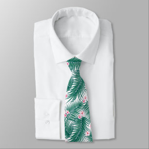 Groene Tropische Palmbladeren met Hibiscus Flowers Stropdas