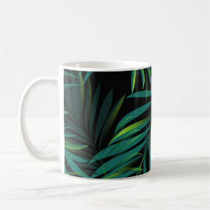 Groene tropische palmbladeren. Naadloze patroongra Koffiemok