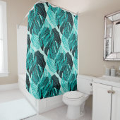 Groene tropische palmbladeren ontwerp. douchegordijn (In situ)