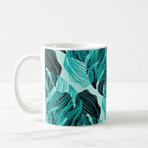 Groene tropische palmbladeren ontwerp. koffiemok