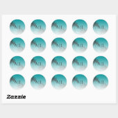 Groene tropische palmboom strand monogram bruiloft ronde sticker (Vel)