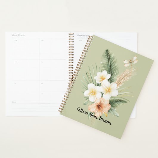 Groene Tropische Perzik Hibiscus Plumeria Libel Planner (Display)