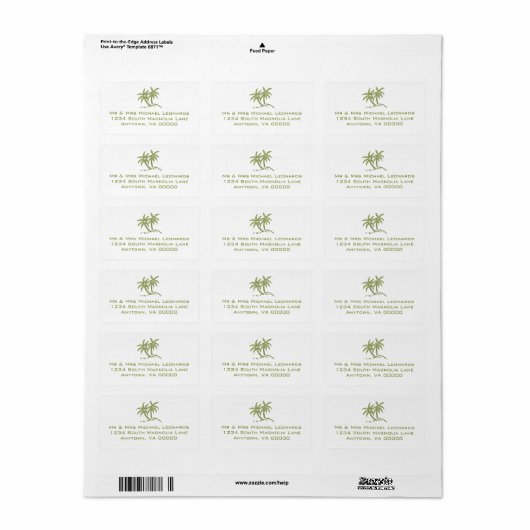 Groene Tropische Twin Palm Trees RSVP Adresetikett Etiket (Full Sheet)