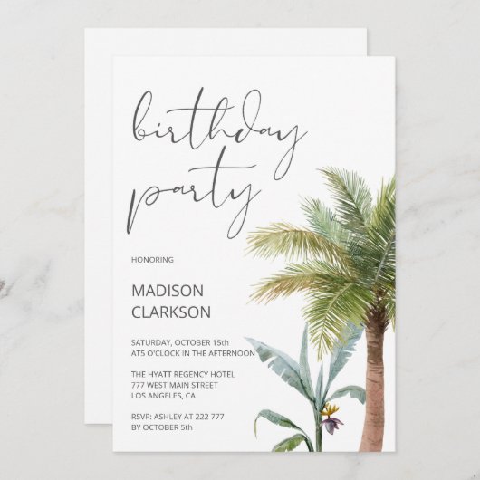 Groene tropische verjaardagsuitnodiging kaart (Voorkant / Achterkant)
