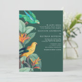 groene tropische vogel huwelijksuitnodiging kaart (Staand voorkant)