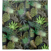 Groene Tropische Vormen op zwarte achtergrond Douchegordijn (Voorkant)