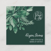 Groene tropische waterverf haar make-up logo vierkante visitekaartje (Voorkant)