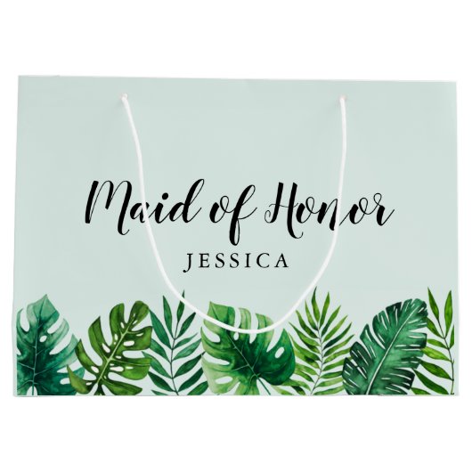 Groene tropische Waterverf laat bruidsmeisje Groot Cadeauzakje (Achterkant)