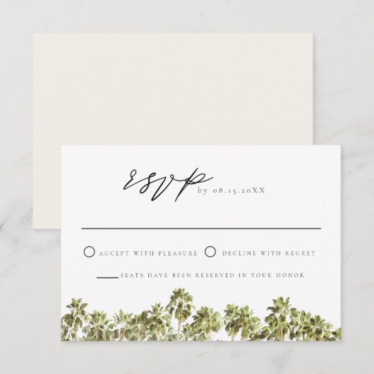 Groene tropische Waterverf palmboom RSVP Kaart (Voorkant / Achterkant)