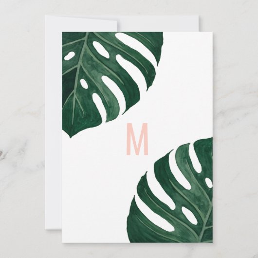 Groene Tropische Zwitserse Kaasblad Roze Huwelijk Kaart (Achterkant)